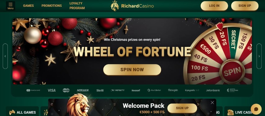 Visita la pagina principale Richard Casino e ottieni bonus benvenuto